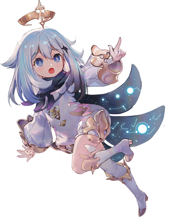Ilustración oficial de Paimon flotando y saludando